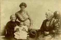 The four Generations, Jimmy Marr, his mother Elvina (nee machon, Elizabeth Machon (nee Le poidevin) his grand mother, and Mary Le Poidevin (nee Wellman)-His great grand mother, taken around 1913